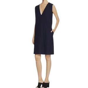 Eileen Fisher Midnight Navy Deep V Neck Sleeveless Washable Crepe Stretch Dress